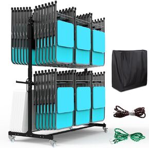 Folding Chair Rack, Heavy-Duty Folding Chair Cart with Swivel Wheels, 660 LBS Capacity for 12 Tables or 42 Chairs, Chair and Table Cart w/Dust Cover and 2 Binding Ropes, 72"L x 33"W x 42"H