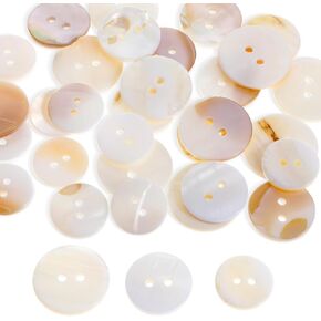 30 Pcs Mother of Pearl Buttons Set, White Genuine Mother of Pearl Button 15mm/18mm/20mm 2 Holes Bulk Buttons for Garment Sewing Craft Making