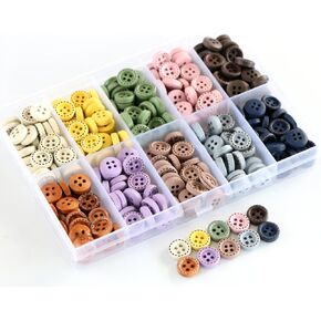 300pcs 10mm (0.4 بوصة) حجم صغير متنوع 10 ألوان أزرار خشبية مع مربع 4 ثقوب زر خشب القمصان لخياطة زخرفة DIY Scrapbooking كل لون 30pcs