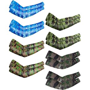 Mudder 8 Pairs Unisex UV Protection Arm Cooling Sleeves Ice Silk Arm Cover (Black, White, Grey, Royal blue, Camouflage, Army Green Camouflage, Blue camouflage, Green camouflage, Ice Silk)