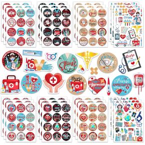 HOWAF 300pcs Thank You Nurse Stickers,Nurse Themed Label Stickers for Nurse Appreciation Week Party Decoration Supplies,Nurse Day Gift Tag Stickers for Nurse Week Nurse Graduation Party Gift