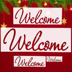 Welcome Stencils for Crafts - 4PCS Reusable Plastic Welcome Templates for Wood Painting, Wall Art, Fabric, and DIY Projects