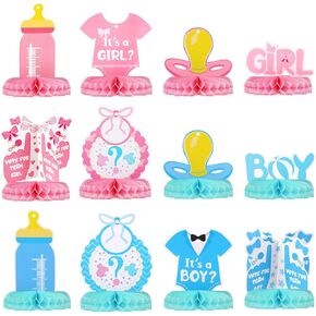 12Pcs Baby Gender Reveal Centerpieces colorful 3D Baby Gender Reveal Honeycomb Table Centerpieces Cardboard Boy or Girl Blue and Pink Baby Gender Reveal Decorations for Newborn Party Supplies