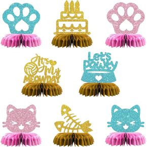 Maicaiffe Cat Table Table Honeycomb Centerpieses Decorations - Glitter 8 PCS Hitten Birthday Party Party Table Decor
