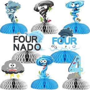 زخارف حفلة عيد ميلاد Cheereveal Fournado ، 8pcs أربعة نادو الرابع قرص العسل المركزي الأزرق والأسود ، لوازم استحمام الطفل تحت عنوان الإعصار
