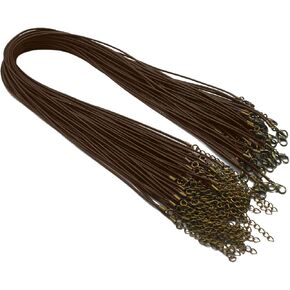 50 Pieces 1.5mm Brown Waxed Necklace Cord with Bronze Chain Lobster Clasp for Bracelet Necklace and Jewelry Making