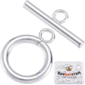 Beebeecraft 15pcs تبديل المشابك 925 Sterling Silver Flated T-Bar Round Round Claps النتائج مع صندوق تخزين لأساور القلادات