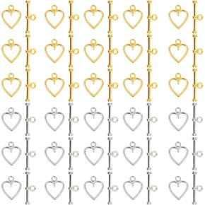50 مجموعة مشابك تبديل القلب لمجوهرات صنع مجوهرات مشابك سبيكة T-Bar Closure Connector Silver & Gold