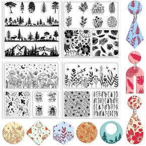 CHGCRAFT 4 Pcs 4 Styles Wildflowers Polymer Clay Texture Sheets Mushrooms Silicone Texture Stamp Leaves Clay Texture Mat Modeling Pattern Pad Texture Sheets for Making Earrings Jewerly, 5.5x5.5 inch