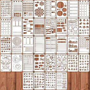 36pcs Journal Stencils for Bullet Journaling, DIY Planner 4x7 Inch Templates for Scrapbook & Card Making, Organizing, Habit Trackers