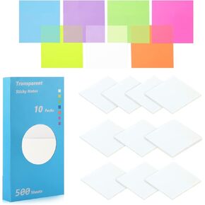 500 Sheets White Transparent Sticky Notes- 3 x 3 Inch- ZAOOTG Clear Sticky Notes Memo Pad Stickers for Annotating, Translucent Sticky Notes for Office & School Supplies (10 Pads, White)