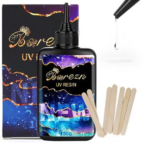 BSREZN 100G UV راتنج صعب مع 8 عصي خشبية لصنع المجوهرات (100 جم)