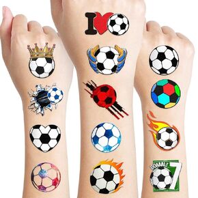 96 PCS Soccer Ball Pre-Cut Temporary Tattoos Sticker Football, Sports Themed Birthday Party Decorations Supplies Favors Gifts Girls Boys Europa, World Cup Cute Tattoo School Reward Game (Normal)