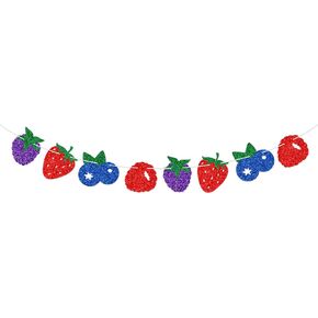 Berry Banner Jamberry Birthday Garland Strawberry Raspberry Blueberry Blackberry Party Decoration Baby Shower Glitter Pre-Strung Photo Prop
