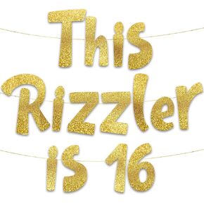 هذا Rizzler هو 16 Gold Glitter Banner - لوازم حفلات عيد الميلاد السادس عشر والأفكار والهدايا والزخارف