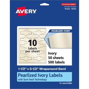 Avery Pearlized Ivory Wraparound Band Labels مع تقنية التغذية المؤكدة ، 1.5 "× 3.5" ، ملصقات فرقة السيجار ، طباعة إلى الحافة ، 100 ، إجمالي ، الليزر/الحبر القابل للطباعة