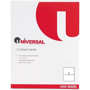Universal UNV80206 5.5 in. x 8.5 in. inkjet/laser printers abels - White (200/pack)
