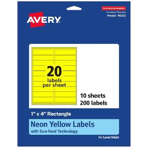 ملصقات مستطيلات قابلة للطباعة Avery مع تقنية التغذية المؤكدة ، 1 "× 4" ، ملصقات صفراء نيون ، ليزر/حبر ، 800 إجمالي ، رائع للعلامات البريدية والملصقات التجميلية