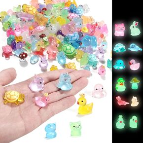 100pcs حيوانات راتنجات صغيرة ، بطّنات صغيرة من الأنباء الأرانب dolphin frog dinosaur cat luminous الحيوانات المضيئة في الظلام للاختباء حول منزل المكتب لمجموعة DIY Garden Dollhouse