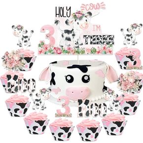 31 PCS Holy Cow Ay Three Birthday Cupcake Topper - Decorations Cake Cake Beed Fends for Farm Temper