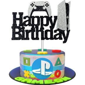 لعبة فيديو كعكة توببر - وحدات التحكم في اللعبة ديكورات كعكة عيد ميلاد سعيد - Glitter Gaming Cake Topper for Boys Video Game Party (Controller PS5)