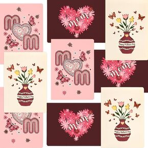 يتوهم الأرض 12 PCS بطاقات يوم الأم يموت تصميم بطاقات عيد أمهات سعيد مع الأظرف والملصقات هدايا عيد الأم