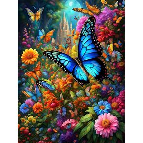 BXXRBX Butterfly Diamond Art Kits للبالغين- فراشات الطلاء الماس ، DIY 5D كامل الجولة الحفر GEM FLOWER FORM