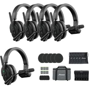 Accsoon Como Wireless Headset Intercom System, 1 Host& 4 Remote Dual-Mic ENC Full-Duplex 1.9 GHz 1312 ft Team Communication, Noise Cancelling Single-Ear for Movie Shoot Live Show-Links Up to 9