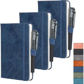 مجلة دفتر جيب للنساء للنساء 3 حزمة A6 Hardcover Leather مع Pen Loop College حكمت دفتر صغير صغير لتدوينات العمل في مدرسة سفر مبطن البحرية الأزرق