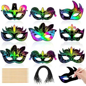 حرف Augsun Mardi Gras ، 36pcs أقنعة خدش قوس قزح لـ Mardi Gras Party Form
