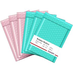 Fuxury 200Pcs Bubble Mailers 4x8,100 Teal + 100 Sakura Pink Bubble Mailer,Self Seal Waterproof Padded Envelopes,Mailing Envelopes Bubble Padded for Mailing,Packaging, Small Business, Boutique, Bulk #0