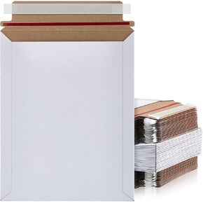 Fainne 100 Pcs Self Adhesive White Cardboard Envelopes Bulk 7 x 9 Inch Flat Cardboard Mailers Document Photo Rigid Mailer for Mailing Shipping Letter CD Card Packaging Supplies