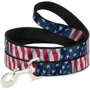 Dog Leash American Flag Vertical Close Up 4 Feet Long 1.0 Inch Wide