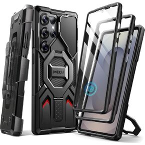 TONGATE Magnetic Stand for Samsung Galaxy S25 Ultra Case, Compatible with Magsafe, [Military Drop Protection] [2 Front Frames & Camera Cover] S25 Ultra Case with Screen Protector & Belt Clip, Black