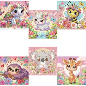 MRPWNLE 6 Pack Diamond Art Kits for Kids Beginners ، DIY Cute Animals Diamond Painting Kits for Kids Ages 6-8-10-12 ، Round Full Drill Big Geem Kits ، Home Wall Decoration 7x7 Inch