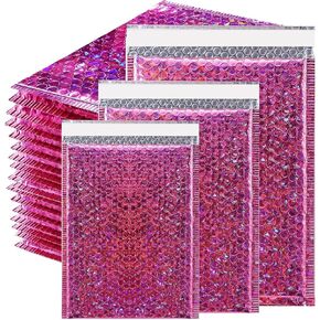 50pcs مرسلات الفقاعات المعدنية ، مظاريف وسادة لاصقة من الختم العازف على الماء ، مرسل الشحن اللامع ، مرسل الفقاعات ثلاثية الأبعاد للبريد التجويف للأعمال التجارية الصغيرة ، الثخانة ، 3 أحجام ، أحمر وردة اللون الأحمر