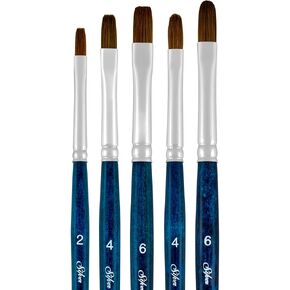 Silver Brush Limited BA-2754S BelleAqua Basic Variety 5pc Watercolor Brush Set, Premium Short Handle Paint Brushes, Soft Synthetic Red Sable, Sizes 4 & 6 Filbert and 2,4, & 6 Bright Brushes