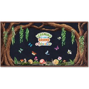 24 Pcs Learning is One Grand Adventure Tree Classroom Bulletin Board Decoration Enchanted Forest Classroom Bulletin Board Paper Butterfly Bee Snail Flower Cutout Accent Wall Chalkboard Decor