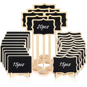 50Pack Mini Chalkboard Signs for Food ، 3 أشكال لافتات السبورة الصغيرة مع علامات الطعام الخشبية لحفلات الزفاف بوفيه المطاعم والمقاهي