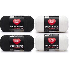 Red Heart Super Saver Jumbo Black Yarn 2 Pack و Red Heart Super Saver Jumbo White Yarn 2 Pack Backle