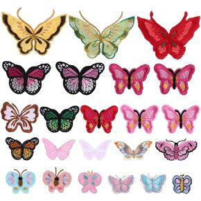 Butterfly Iron on Patch, 23 PCS Pink Embroidered Applique Patches Multiple Shapes Butterfly Sew on Patch Applique Cute Iron Sew On Embroidered Applique Decoration for Hat Bags Jacket Dress
