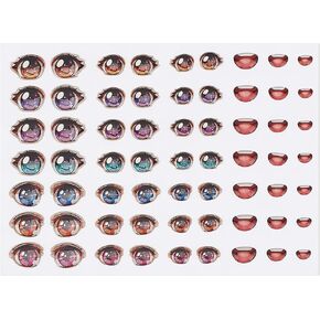 PH PandaHall 63pcs 3D Resin Adhesive Eyes Anime Eyes Mouth Paster Cartoon Eyes Stickers Cute Mouth Decals Colorful Adhesive Eyes for DIY Anime Crochet Face Clay Craft Puppets Making, 1 Sheet
