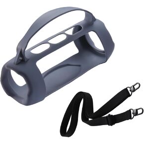 Protective Silicone Case Cover Compatible for JBL Charge 5 Wi-Fi/Charge 5 Portable Bluetooth Speaker Accessories Gel Soft Skin Sleeve Travel Carrying Case with Shoulder Strap (Black)