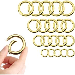 20 PCS Spring O Ring, Round Metal Small Carabiner Clip Snap, Trigger Metal Circle Hooks Clip for Key rings Buckle, Bags, Purse(Gold)