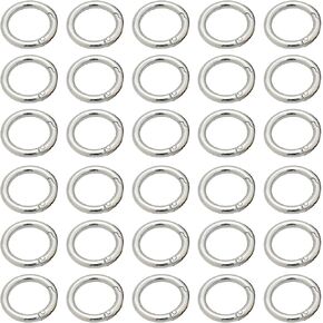 30Pcs 28mm Spring O Ring Zinc Alloy Split Rings Round Carabiner Snap Clip Spring Keyring Buckle for Bag Purse Handbag Craft Jewelry Making (Silver)