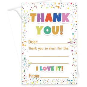 72Pcs Kids Thank You Cards, Fill in The Blank Thank You Notes with Envelopes from Teacher for Birthday (4x6 In)