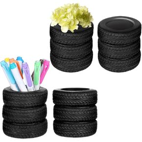 4 PCS Tyre Shape Pencil Holder ، حامل قلم رصاص إطار للسيارات ، حامل القلم الأسود ، مناسب للفصول الدراسية ، المدرسة ، المكتب ، غرفة الدراسة (أسود)