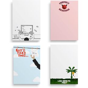Funny Memo Notepads for Office, Corporate America Humorous Note Pads for Staff, New Employees, Coworker Gift Set, 4x6'- 4pack- 50 Sheets ea