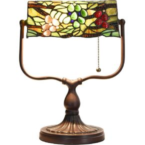 Bieye L10764 Grape Tiffany Style Glass Banker مصباح مكتب لقراءة العمل ، طوله 14 بوصة