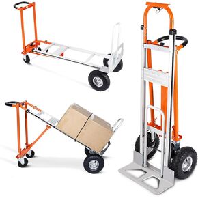 3-in-1 Convertible Heavy Duty Hand Truck, 770 lbs Capacity Aluminum Dolly Cart, Utility Platform Dolly Cart with 10" Rubber Wheels, Ergonomic Handle & Extendable Loop for Easy Transport